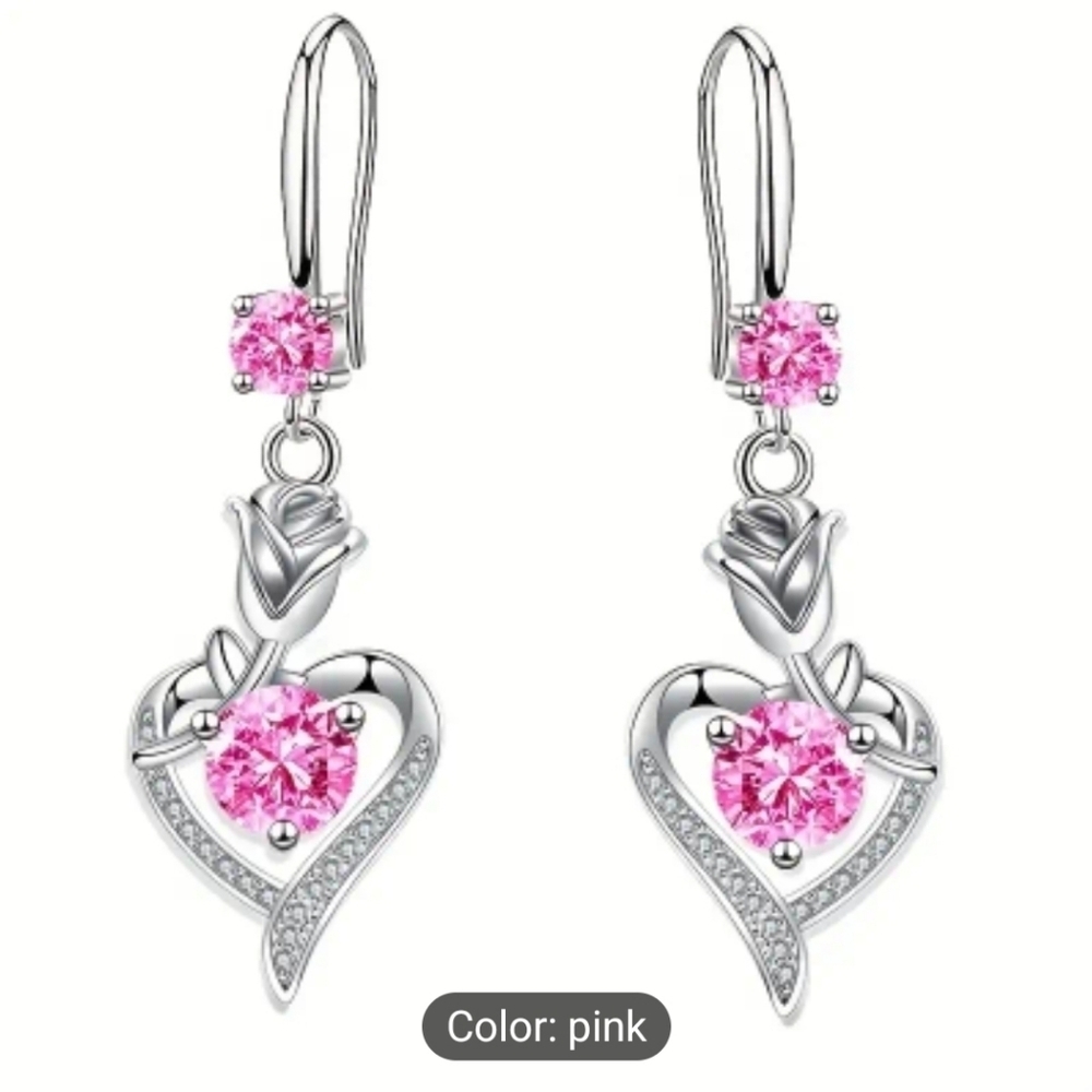 Pink Hollow Heart Rose Flower Earrings